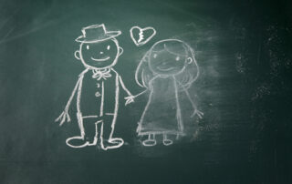 divorced couple chalk drawing