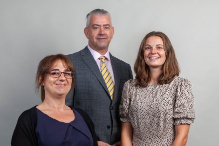 Aisling Scott, Maria Gomez and Alan Stanley, trainee solicitors at Laceys